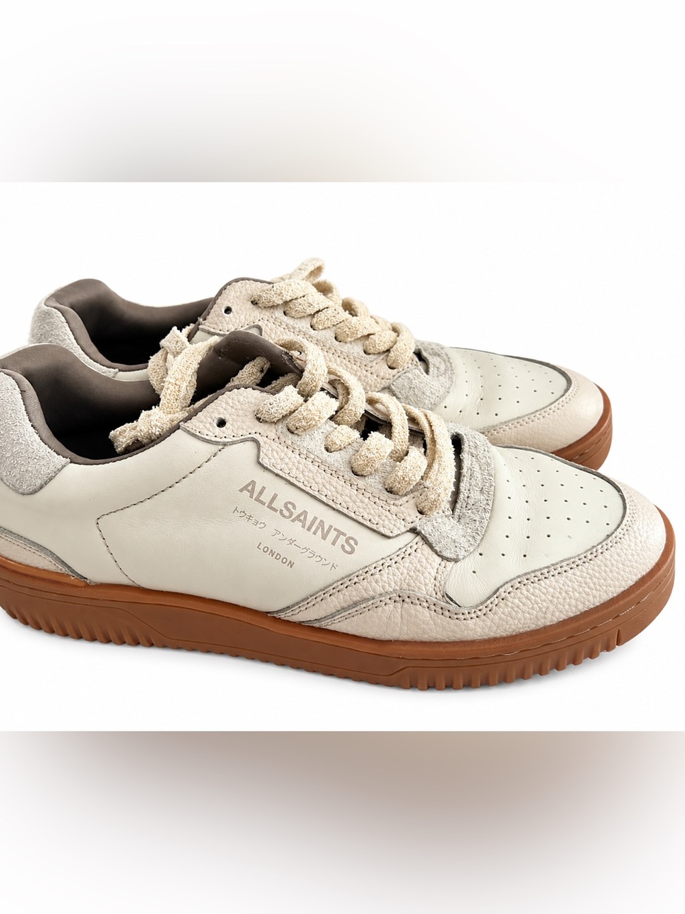 AllSaints Regan Men’s Leather Suede Sneakers Size US 8 EU 41 Cream shoes